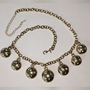 EVC SIGNED HIGH QUALITY GOLD TONE & CLEAR RHINESTONE JINGLE BELL NECKLACE